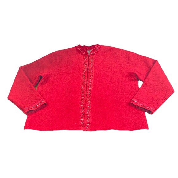 Vintage Alexandra Bartlett Wool Cardigan Red Embroidered Beaded Sweater XLarge - Picture 8 of 10
